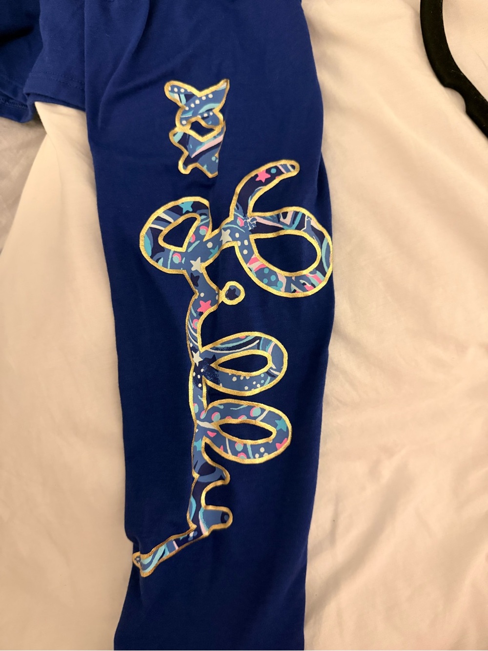 Lilly Pulitzer Navy Long Sleeve Tee with Multicolor Paisley Yoke - Picture 3 of 5